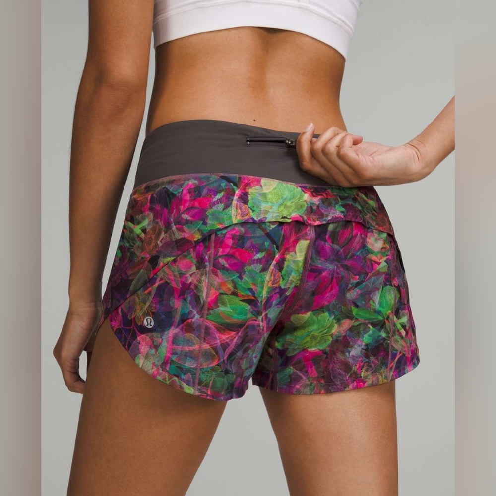 Lululemon Speed Up Short, 4”, Vivid Floral Tone Multi/Green, 12